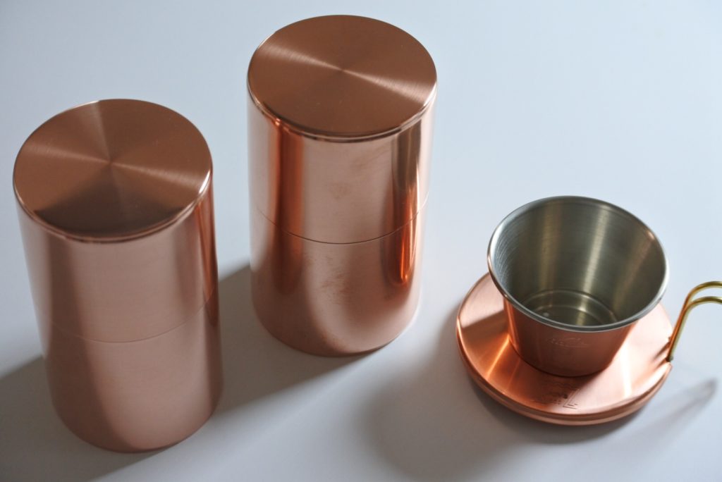 日本製 銅製手作りキャニスター[コーヒー缶型 200g]（銅製中蓋付 